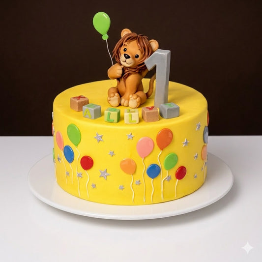 Baby Lion Balloon Blast 1st Birthday Cake