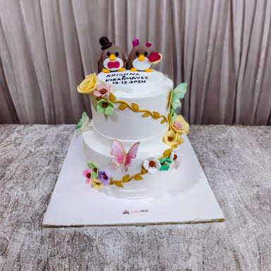 Lovebirds Floral Tier Cake
