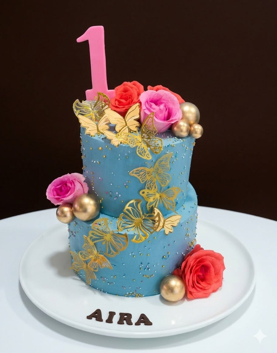 Royal Blue Butterfly Garden Cake