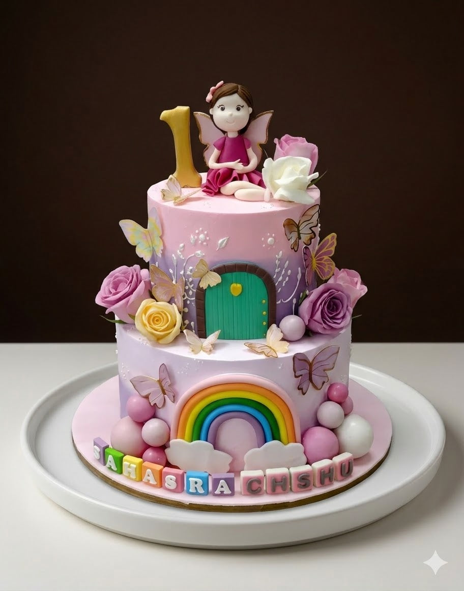 Rainbow Butterfly Princess Cake