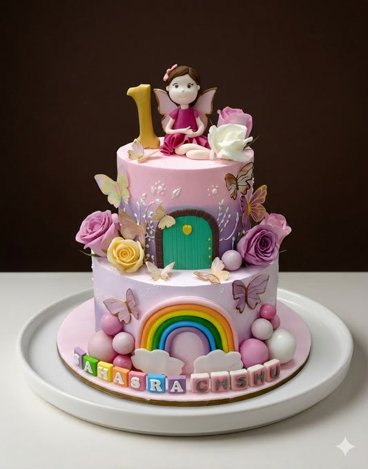 Rainbow Butterfly Princess Cake